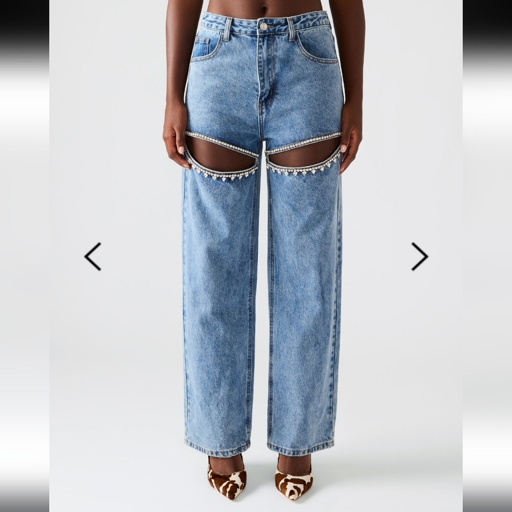 Steve Madden Light Blue Wide Leg Jeans with Rhinestone Cutouts